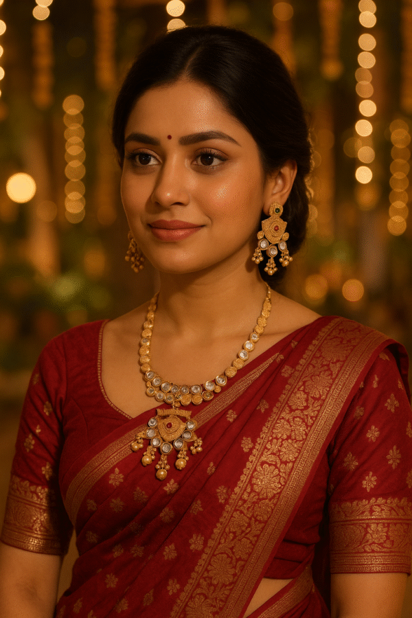 Traditional Gold Plated Necklace Set with Earrings for Women – Bridal & Festive Jewelry - Image 2