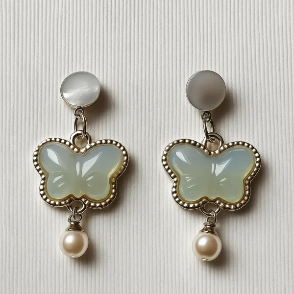 Elegant Butterfly Drop Earrings with Pearl Dangle – Premium Fashion Jewelry - Image 4