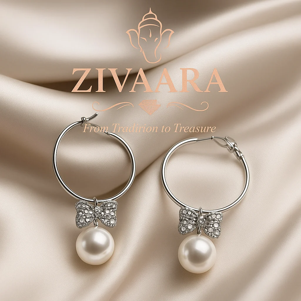 Elegant Pearl Hoop Earrings with Bow Design – Party Wear Fashion Jewelry