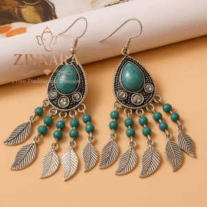 Boho Feather Dangler Earrings with Turquoise Beads – Ethnic Tribal Jewelry