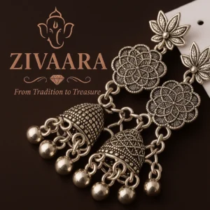 Floral Oxidized Jhumka Earrings for Women – Traditional Silver Dangler Jewelry