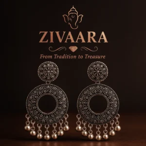 Traditional Oxidized Silver Earrings for Women – Antique Round Jhumka Design