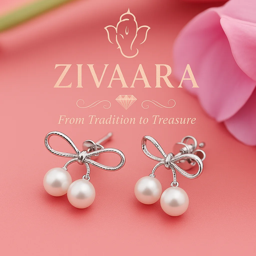 Elegant Bow Pearl Stud Earrings for Women – Delicate Daily Wear Jewelry