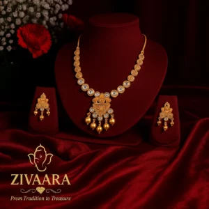 Traditional Gold Plated Necklace Set with Earrings for Women – Bridal & Festive Jewelry