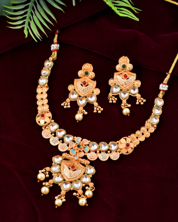 Traditional Gold Plated Necklace Set with Earrings for Women – Bridal & Festive Jewelry - Image 4