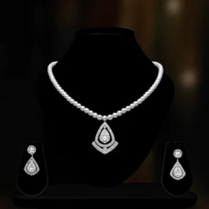 Pearl Necklace Set with Teardrop Pendant and Matching Earrings