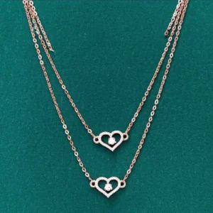Rose Gold Double-Layer Necklace with Hollow Heart Pendants