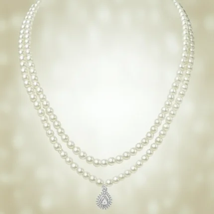 Double-Layer Pearl Jewellery Set – Pearl Drop Earrings Close-up