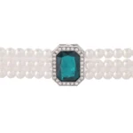 Matching pearl bracelet with emerald green stone centerpiece – artificial jewellery