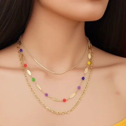 Trendy artificial jewellery necklace with gold-tone chains and beads