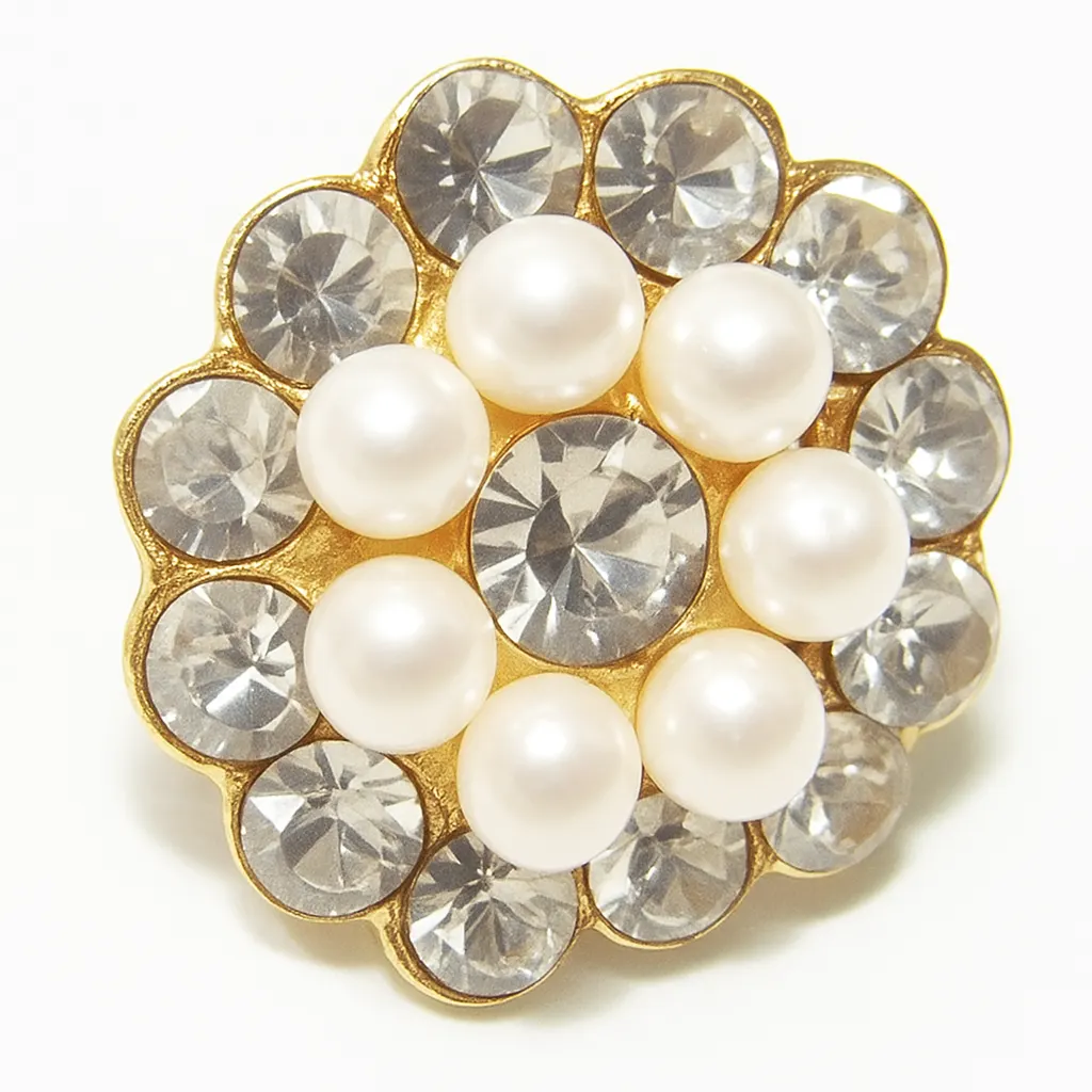 Elegant pearl and crystal floral statement ring in gold finish for weddings and parties