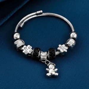 eddy Bear Charm Silver Bracelet in elegant gift box packaging