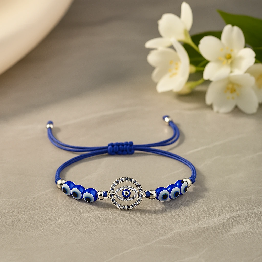Blue Evil Eye Protection Bracelet for Women – Adjustable Nazar Battu Charm Jewellery