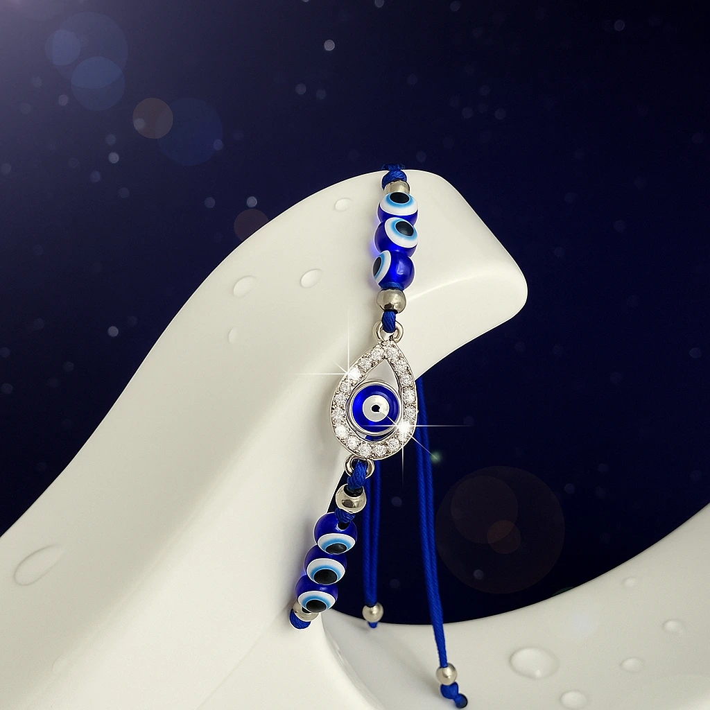 Close-up of Blue Evil Eye Charm Bracelet for women