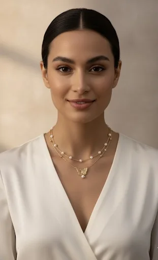 Pearl ankle bracelet with butterfly charm on emerald green velvet - luxury jewelry display