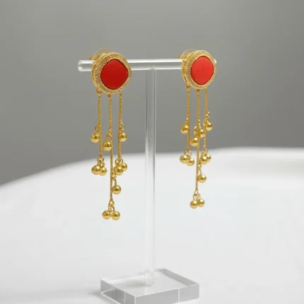Long Dangle Red Stone Earrings for Women – Stylish Traditional Gold Plated Jewellery