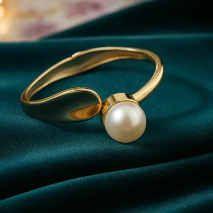 Modern pearl openable gold kada for women | Elegant artificial bracelet front view