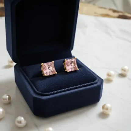 Pink square-cut stud earrings