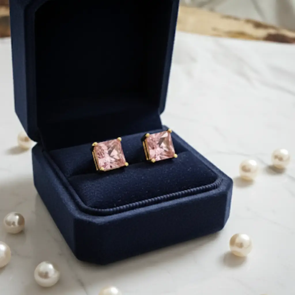New Project (27) Pink square-cut stud earrings