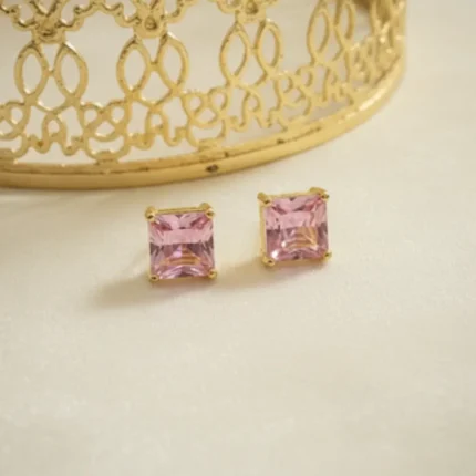 pink square-cut stud earrings